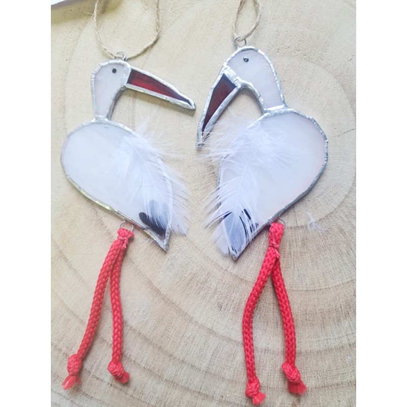 Cigogne en vitrail et plumes !