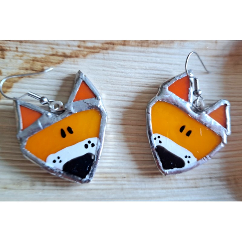 Boucles d'oreilles en vitrail : renard