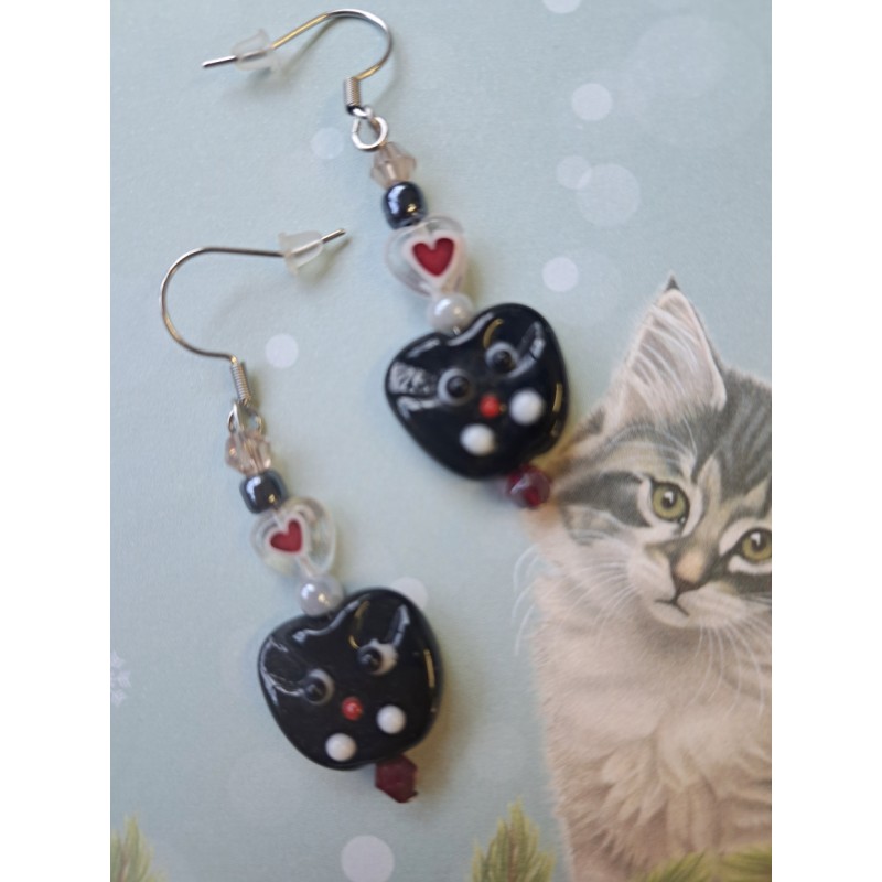 Boucles d'oreilles chat noir