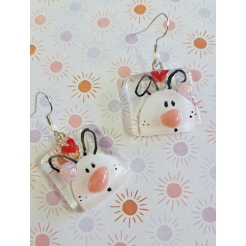 Boucles d'oreilles lapin blanc en fusing