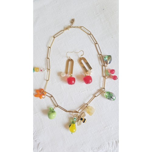 Boucles d'oreilles breloques pommes rouges en verre