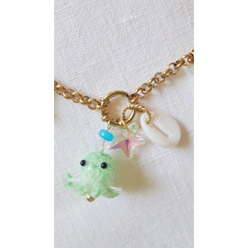 Collier breloques : poulpe verte