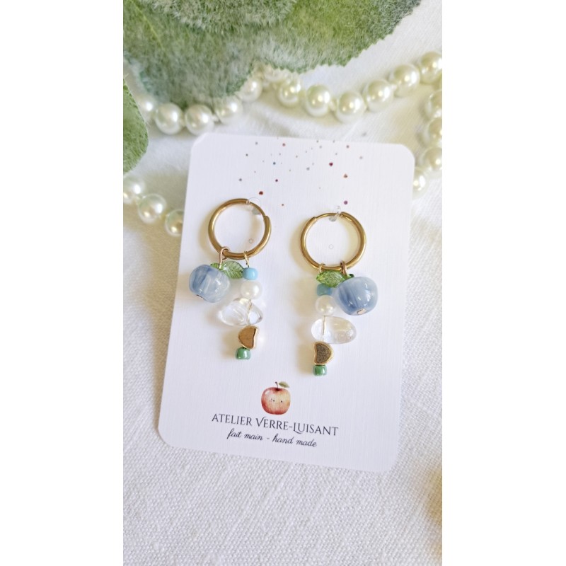 créoles en acier inoxydable et breloques pommes