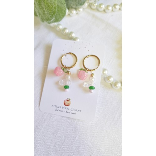 Boucles d'oreilles créoles pommes roses