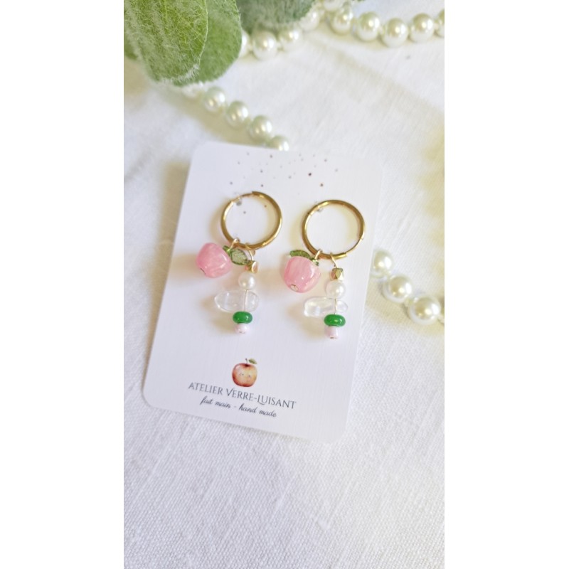 Boucles d'oreilles créoles pommes roses