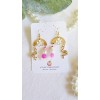 Boucles d'oreilles pendantes style chandelier avec flamants roses et perles