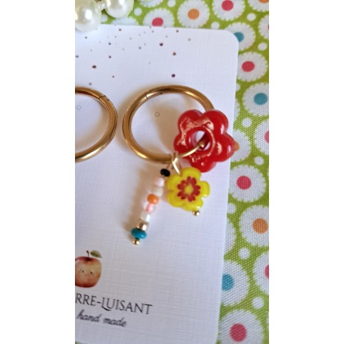 Détails boucles d'oreilles créoles avec fleurs en verre