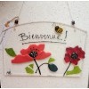Plaque de maison "Bienvenue' coquelicots et bourdon en verre à suspendre
