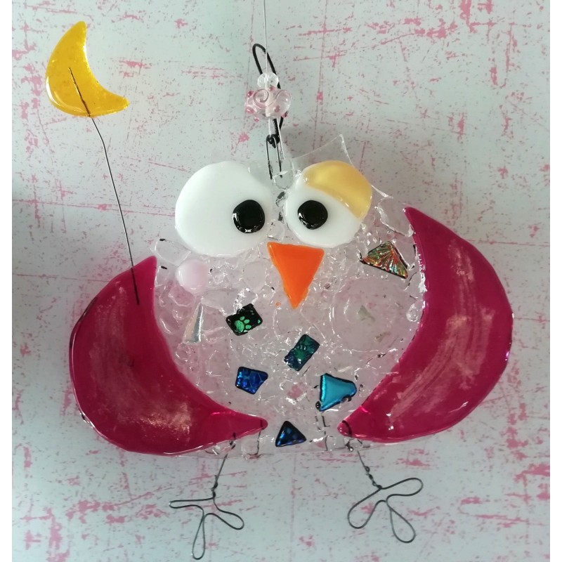Chouette rose à suspendre.